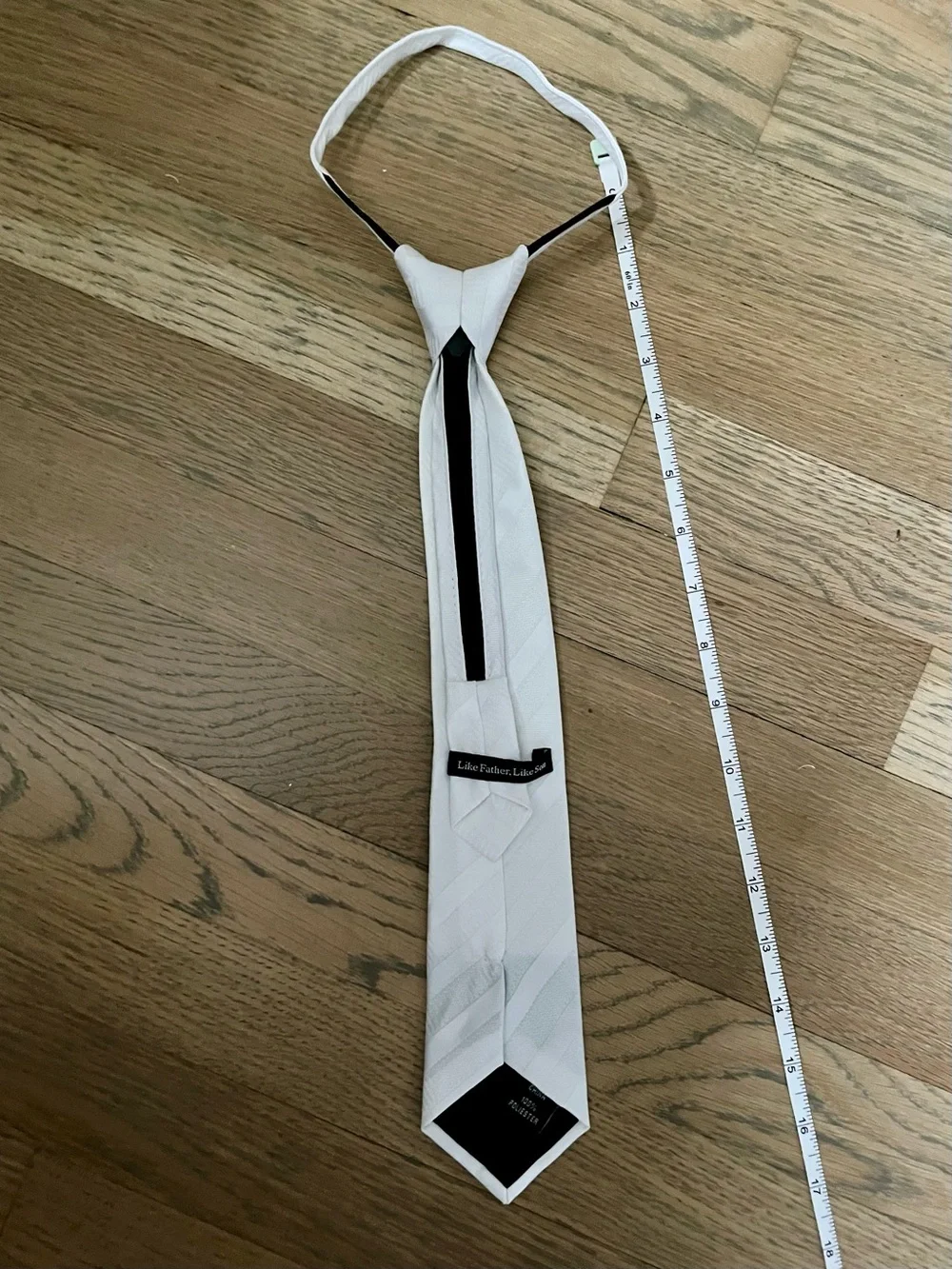 Boys White Pre-Tied Striped Zipper Tie